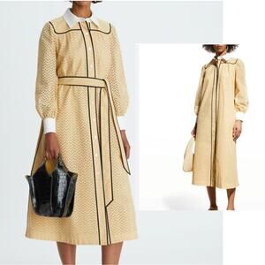 Tory Burch Honeycomb Eyelet Artist Midi Shirt Dress in Sun Glo Size 12 NEW